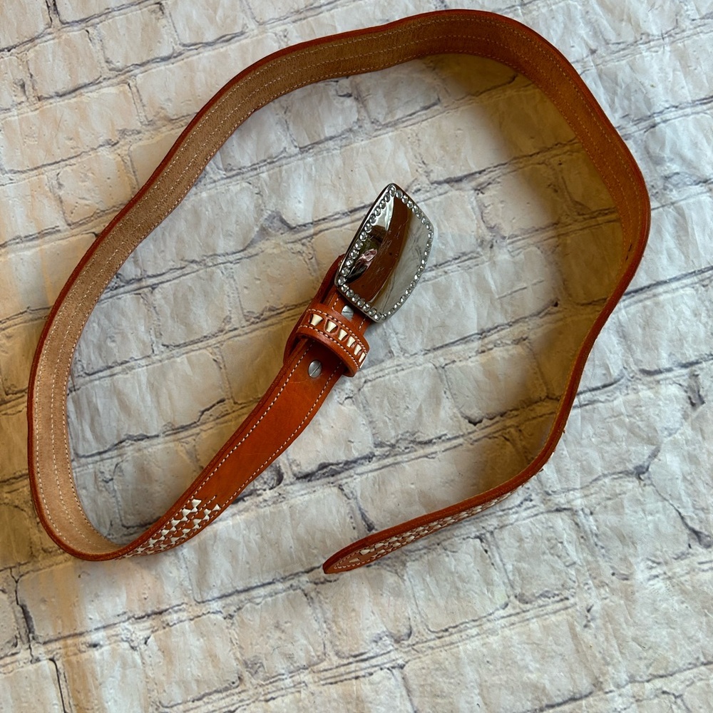 Brown and White Patterned Men's Belt - Picture 6 of 15